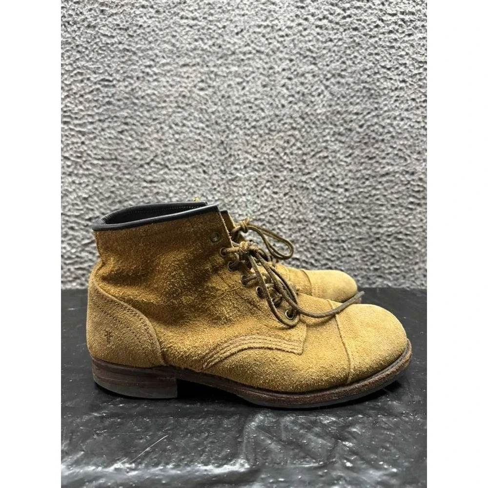 Frye Logan Cap Toe Suede Lace Up Casual Ankle‎ Boots Brown Mens Size 9.5 US